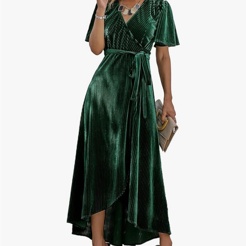 Velvet wrap short sleeve dress